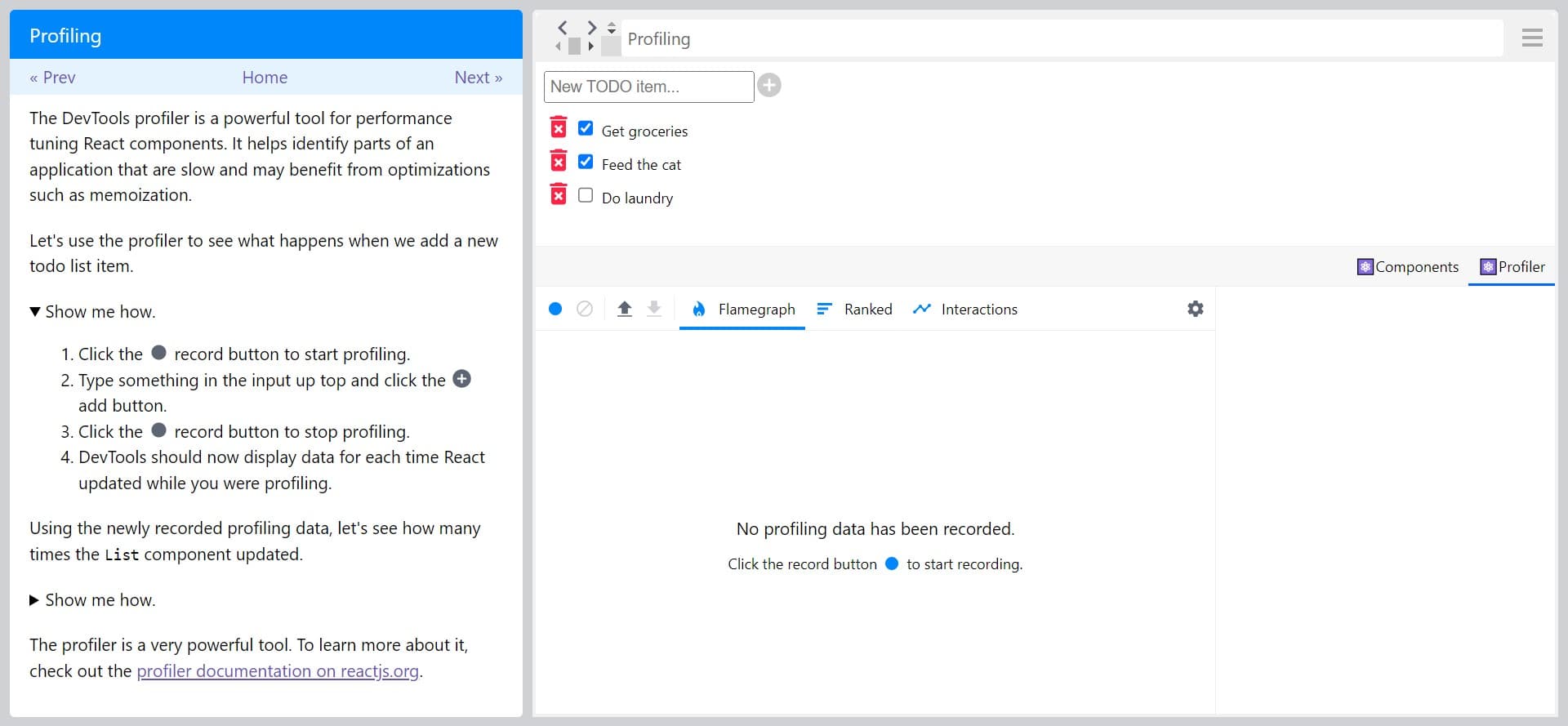 React DevTools Profiler