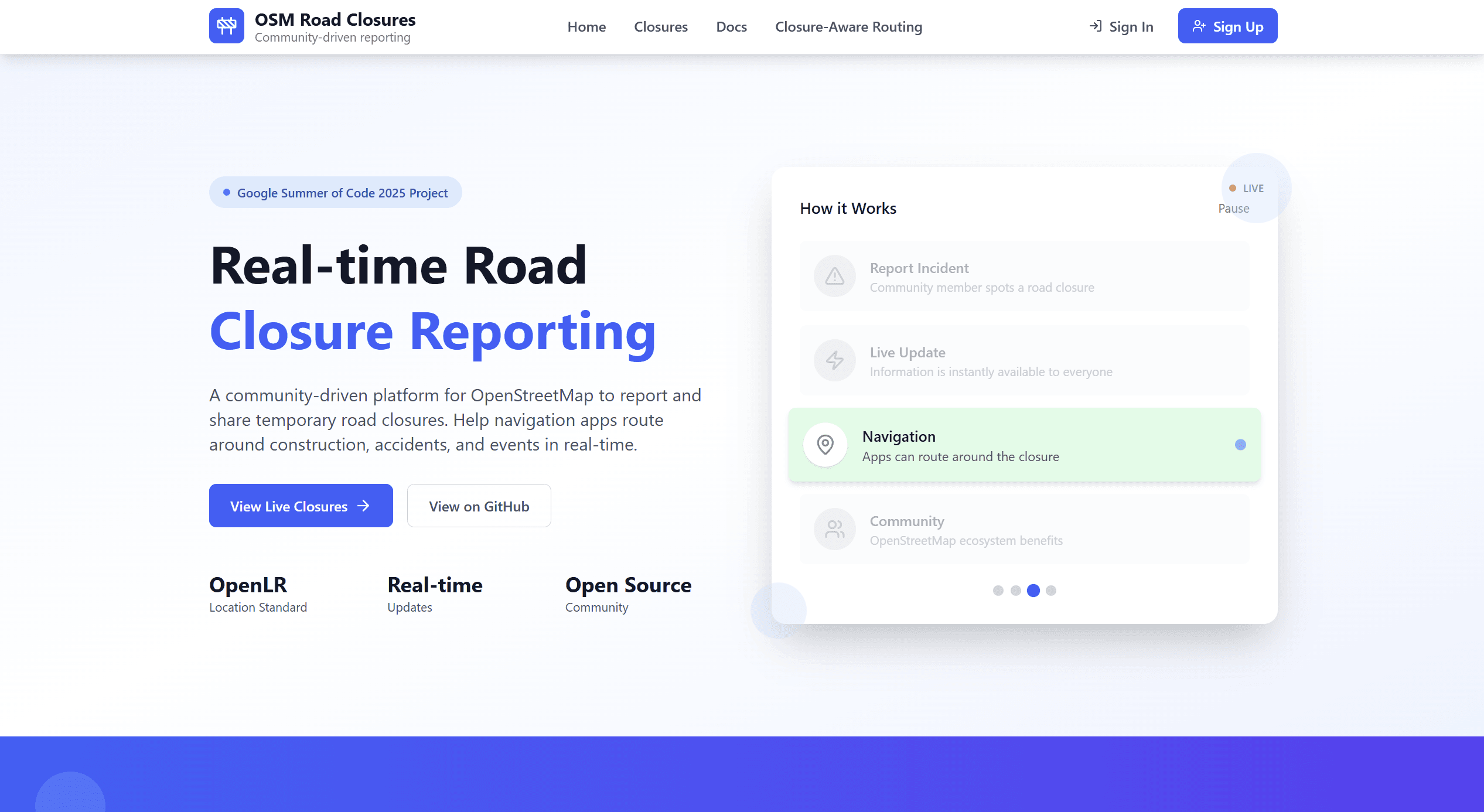 OSM Temporary Road Closures Database and API
