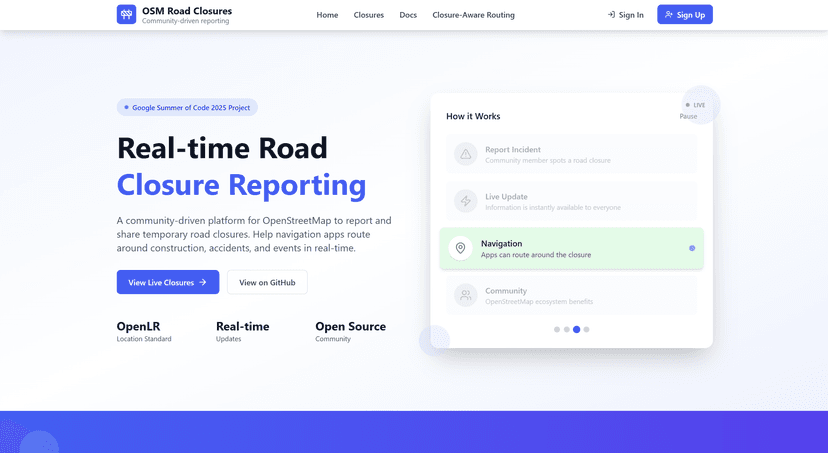 OSM Temporary Road Closures Database and API